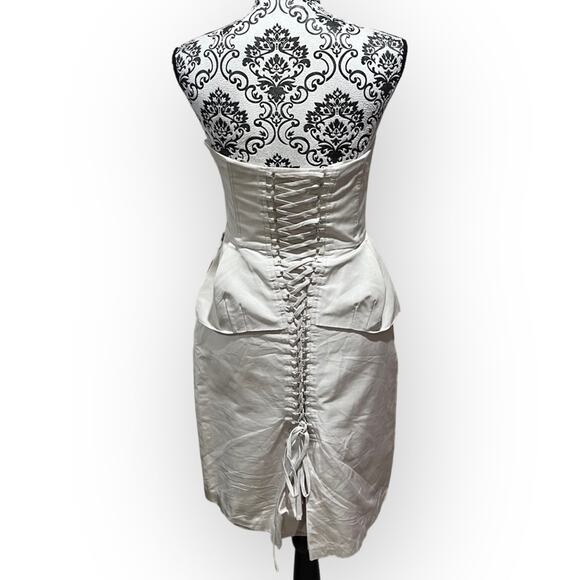 BCBG MaxAzria Avanti Strapless Corset Peplum Ruffle Mini Dress sz 4 - Picture 3 of 13